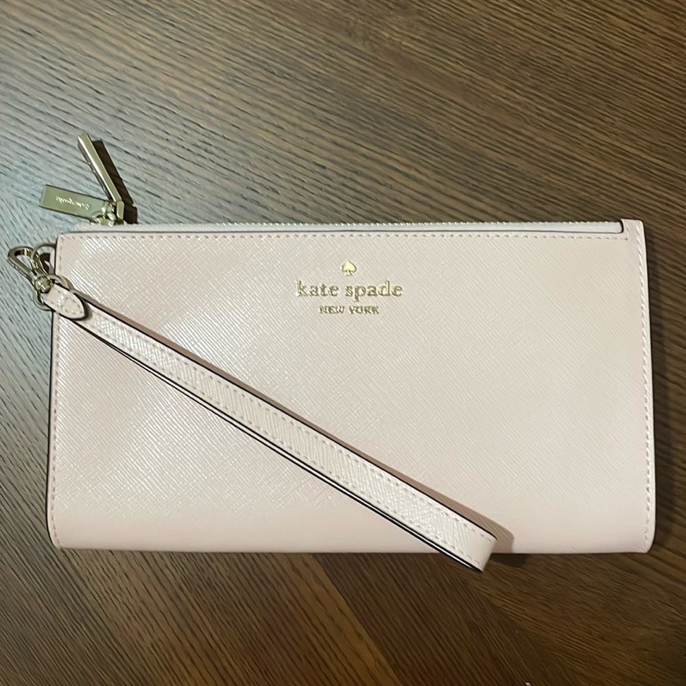 Kate Spade conch pink double zip wristlet - never used, tag included inside